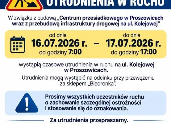 Utrudnienia na ul. Kolejowej w Proszowicach 16-17 lipca