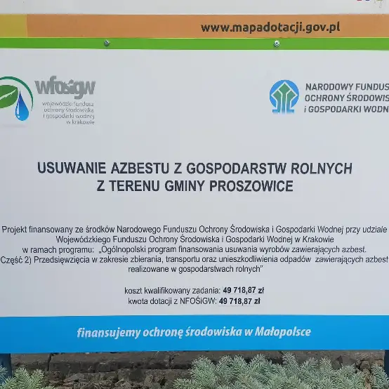 Gmina Proszowice zutylizowała 72 tony azbestu z gospodarstw rolnych