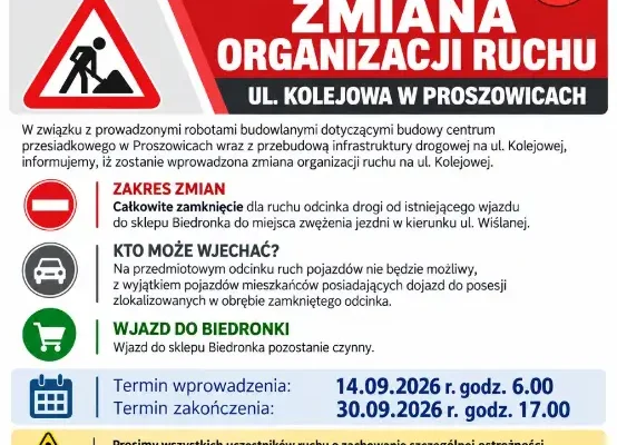 Utrudnienia na ul. Kolejowej w Proszowicach – odcinek drogi zamknięty od 14 września